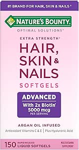 Nature's Bounty Hair, Skin & Nails Extra Strength with 2x Biotin 5000mcg, Argan Oil Infused, Antioxidant Vitamins C & E...