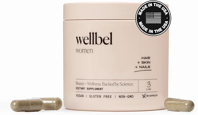 Wellbel Women Hair + Skin + Nails Supplement, Vegan, Gluten Free, Non-GMO, Beauty + Wellness Backed by Science...