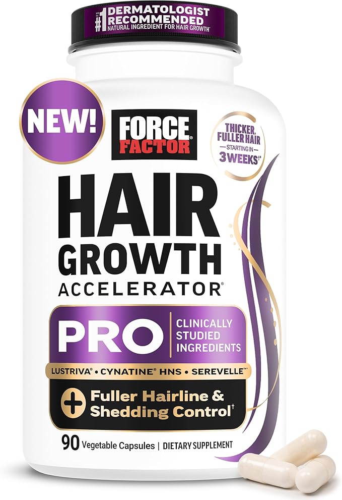 Force Factor Hair Growth Accelerator PRO with Lustriva, Cynatine HNS & Serevelle, Fuller Hairline & Shedding Control...