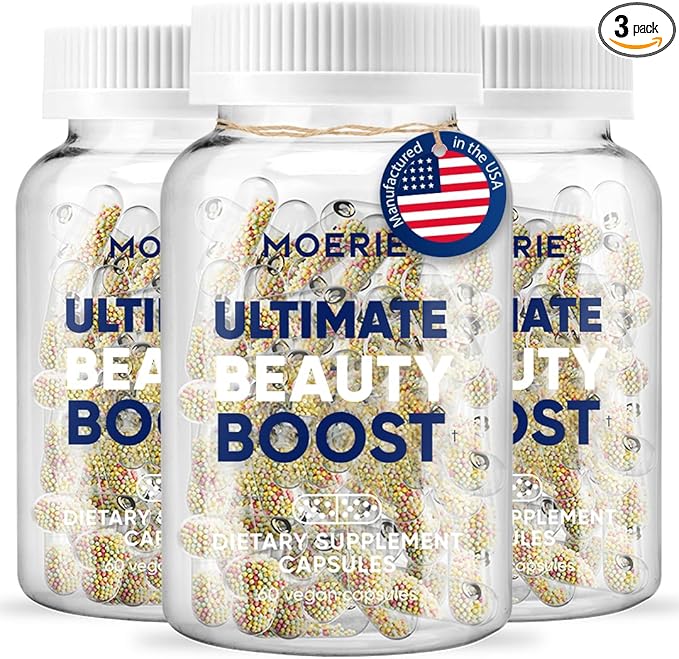 Moerie Ultimate Beauty Boost Hair Growth Vitamins (3-Pack), Vegan Capsules, Manufactured in the USA...